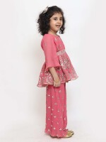 Indo-Western  Rose Pink Palazzo And Peplum Top Dress, Georgette Plazzo Set, Stylish Girls Wear, Festive Season Collection