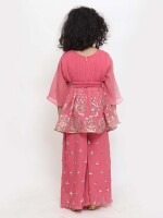 Indo-Western  Rose Pink Palazzo And Peplum Top Dress, Georgette Plazzo Set, Stylish Girls Wear, Festive Season Collection