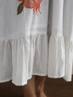 Beautifully Designed White Cotton Linen Flower Patched Dress