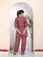 MAROON COTTON HANDBLOCK CO-ORD SET ( PACK CONTAIN :  1 KURTI, 1 PANT ) ,  Latest Designs and  Fashionable