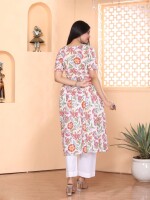 White floral alia cut kurti pant set with white doria dupatta