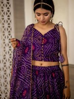 Purple bandhej strappy top skirt co-ord set (pack of 3)