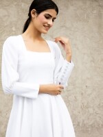 WHITE SEMI- FORMAL DRESS , semi-formal dress has a square neck ,  comfort and a cohesive, stylish look.