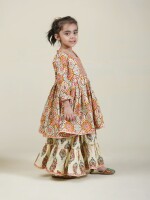 Beautiful Cotton Ivory Peplum Kurti With Sharara And Chanderi Dupatta Set for kids