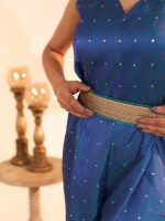 Banarasi Butti Weaved blue satin silk Jumpsuit