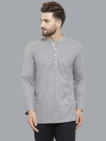 Grey Poly-Cot Slab Texture Men Short Kurta ,  casual formal ethnic and Poly-Cotton