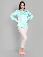 Sky blue Royal Satin Shirt with Long Collar and Cuff