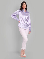 Purple royal satin shirt with long collar and cuff