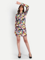 Beautiful multicolor cotton long cuff and collar shirt and skirt co-ord dress