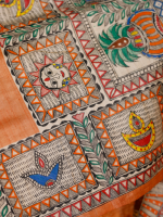 Madhubani hand painted shiv parvati silk saree