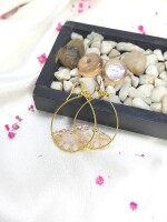 Natural stone rose quartz hoops earrings