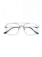 Blue computer glasses square metal eye frame zero power, anti glare and blue ray cut, men and women