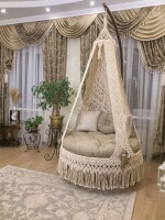 Macrame Boho Heart Diamond Swing Hammock Chair for Adults & Kids TOPW13- Beige