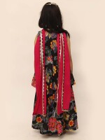 Festive Wear Black Floral Print Cotton Kurta With Sharara And A Hot Pink Dupatta, Latest Kids Wear, Trending Sharara Designs for Girls