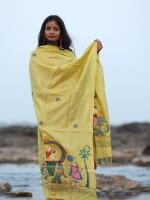 Royal yellow munga silk pattachitra dupatta