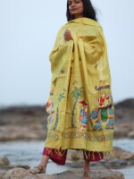 Royal yellow munga silk pattachitra dupatta