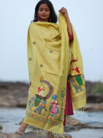 Royal yellow munga silk pattachitra dupatta