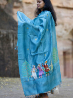 Pattachitra munga silk turquoise hand painted dupatta