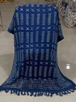 Pure hand block print blue sofa throw