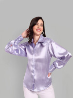 Purple royal satin shirt with long collar and cuff