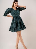 Women's Pure Cotton Designer Printed Dress-(Green)-DR4003GREEN