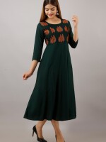 Women's Solid Dyed Rayon Designer Embroidered A-Line Kurta - KR007GREEN