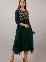 Women's Solid Dyed Rayon Designer Embroidered A-Line Kurta - KR046GREEN
