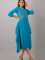 Women's Solid Dyed Rayon Designer Embroidered A-Line Kurta - KR063TURQUOISE