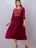 Women's Solid Dyed Rayon Designer Embroidered A-Line Kurta - KR064WINE