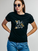 Dazzling Deer Women's Round Neck Black Half sleeve "Be feared and do it anyway" Printed Cotton T-shirt- DDTSW-43