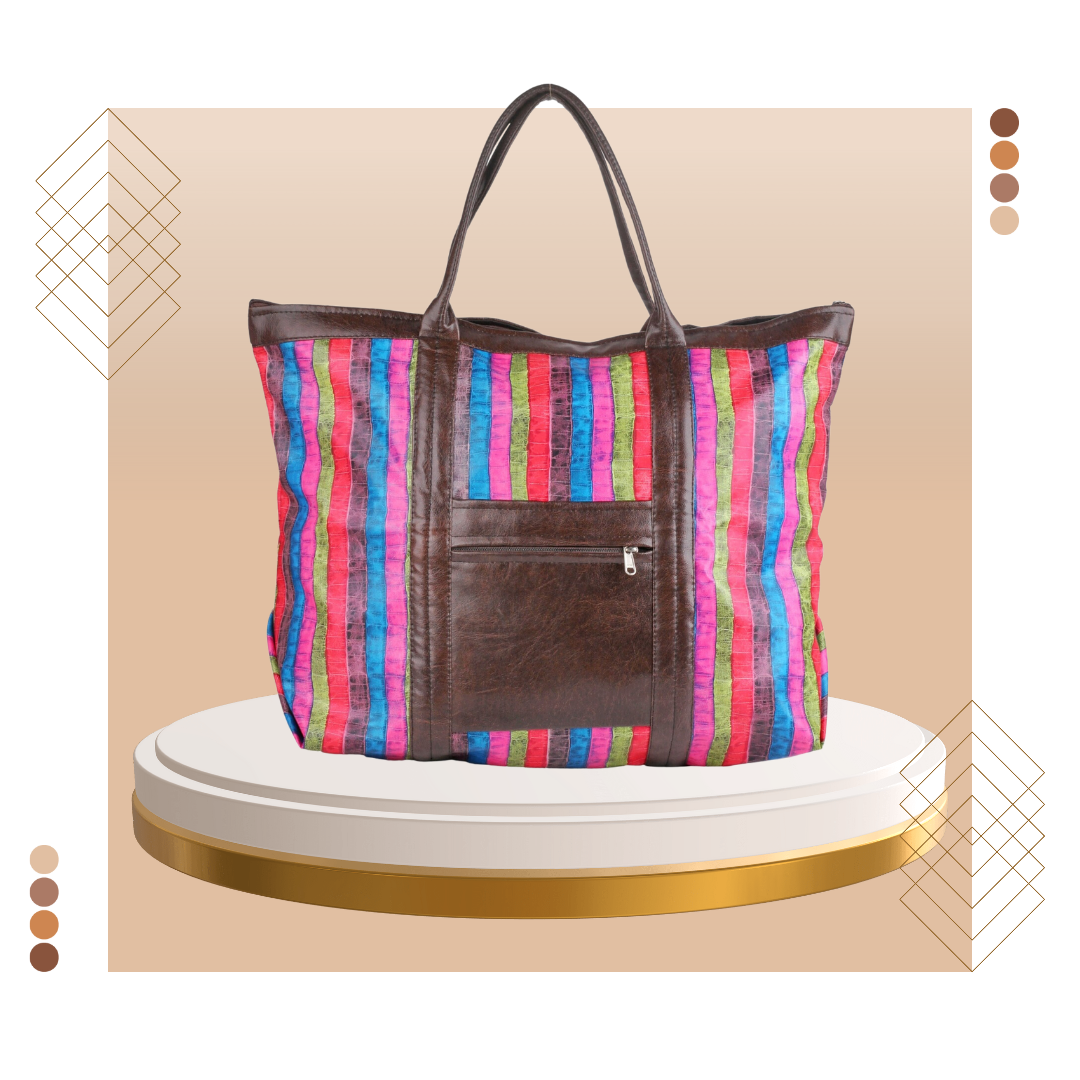 Rainbow Striped Boho Square Shoulder Tote Bag - Fame Accessories