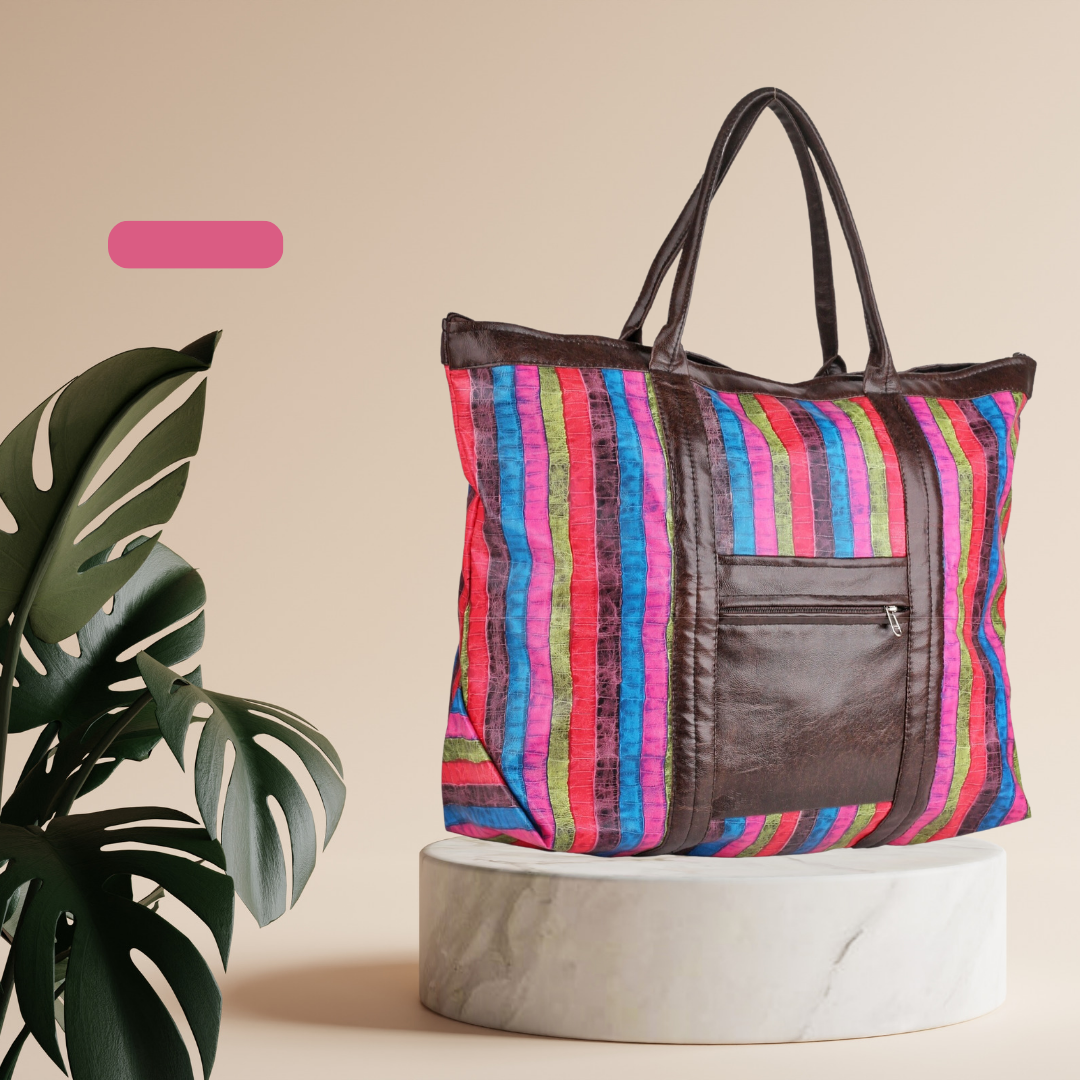 Womens Multi Colour Striped Woven Makeup/Travel Pouch With Tassels –  astridlifestyle