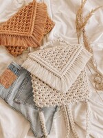 Stylish Handmade Macrame Sling Bags For Women’s macrame hand bag full size OFF WHITE ( bag014)