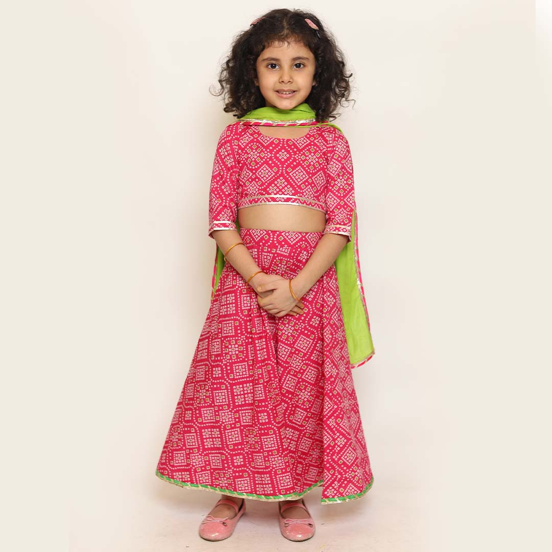 Classic Bandhej Cotton Lehenga Choli Set, Traditional Lehnga Choli for  Girls, Attractive Designs For Kids,