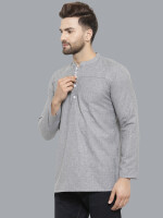 Grey Poly-Cot Slab Texture Men Short Kurta ,  casual formal ethnic and Poly-Cotton