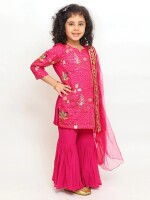 Trending Hot Pink Zari Work Kurti With Sharara, Beautiful and elegant ethnic kurta-sharara set