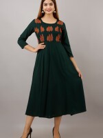 Women's Solid Dyed Rayon Designer Embroidered A-Line Kurta - KR007GREEN