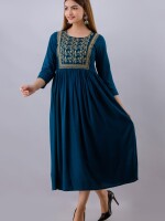 Women's Solid Dyed Rayon Designer Embroidered A-Line Kurta - KR064BLUE