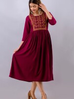 Women's Solid Dyed Rayon Designer Embroidered A-Line Kurta - KR064WINE