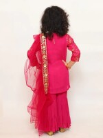 Trending Hot Pink Zari Work Kurti With Sharara, Beautiful and elegant ethnic kurta-sharara set