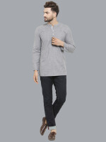 Grey Poly-Cot Slab Texture Men Short Kurta ,  casual formal ethnic and Poly-Cotton