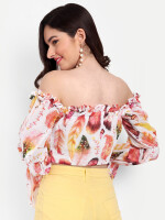 Puffed sleeve off-shoulder crop top for women