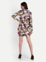 Beautiful multicolor cotton long cuff and collar shirt and skirt co-ord dress