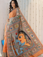 Madhubani hand painted shiv parvati silk saree