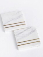 White Marble Tea/Coffee/Cocktail Coaster (Square Shape with Brass Inlay) Set of 4 pcs for Drinks Hot & Cold, Table Decorative Cocktail Coaster