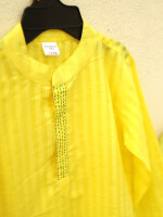 Striped yellow cotton kurta pajama for kids