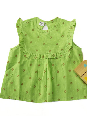 Beautiful frill butti green top for girls