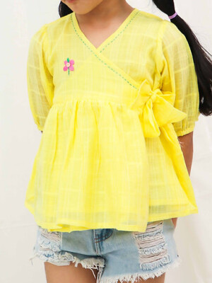 Bright yellow 100% cotton angrakha top