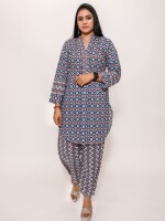 pure soft breathable cotton material ensures comfort, while the Settled Blue Grey printed apple cut designer Kurta