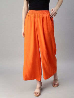 Relaxed fit orange 100% cotton polyester blend palazzo pant